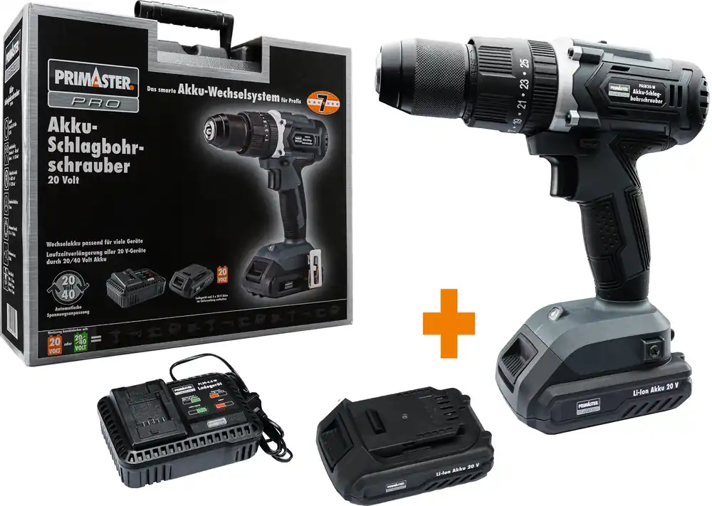 Werkspreis | Primaster Pro Akku-Schlagbohrschrauber PAS20-S 20 V mit 2 Akkus und Ladegerät