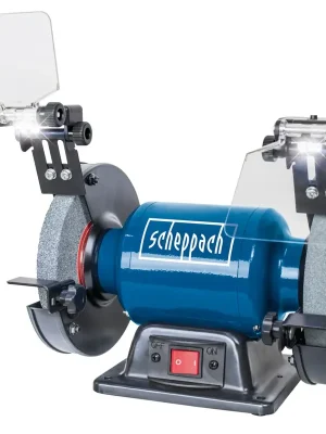 Jetzt verfügbar | Scheppach Doppelschleifer SM150L 400 W 2850 U/min K36 und K60 LED und Funkenschutz