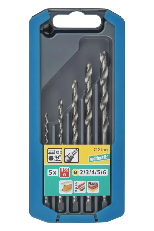 Reduziert | Wolfcraft Metallbohrer-Set HSS Sechskant-Schaft Ø 2 - 6 mm 5-teilig