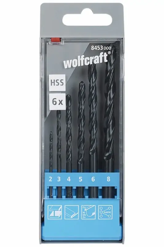 Wolfcraft Metallbohrer-Set HSS rollgewalzt Ø 2 - 8 mm 6-teilig Rundschaft | Sichere Zahlung