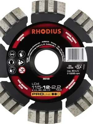 Hochwertig - Rhodius Diamanttrennscheibe LD4 Stein Ø 115 mm Bohrung 22,23 mm