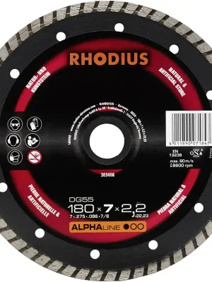 Rhodius Diamanttrennscheibe DG55 Stein Ø 180 mm Bohrung 22,23 mm - Begrenzte Stückzahl
