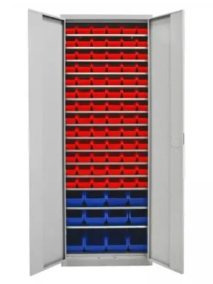 Regalschrank mit Tür, 15 Fachböden, 90 Lagersichtkästen Gr.3 / Gr. 2L - Bewährte Qualität