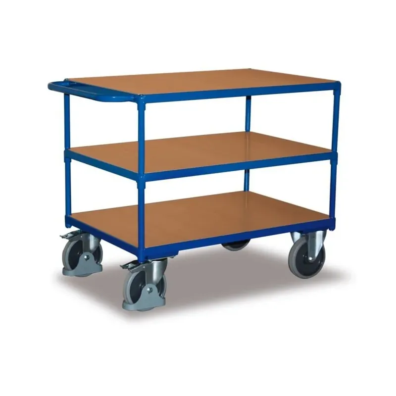 Nur wenige verfügbar - Transportwagen 400 kg, Schwerlast Tischwagen, 3 Ladeflächen, Stahl