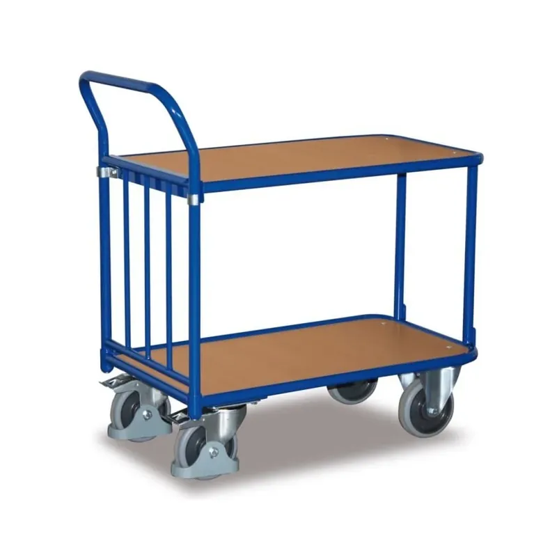 Tischwagen 400 kg, Schiebebügelwagen, Typ S, EasySTOP, blau | Einfache Rückgabe