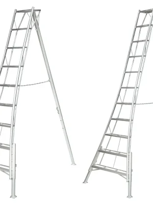 Super-Preis | Niwaki Dreibein-Gartenleiter 3-Holm 140×226,5×301 cm Aluminium Silber – höhenverstellbares Standbein