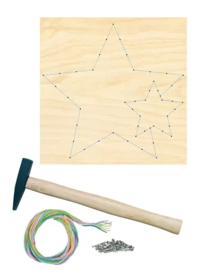 Jetzt sparen | String Art Nagelbild-Set Stern II, Fadenbild 20 x 20 cm aus 15 mm Pappelsperrholz, mit Garn und Hammer