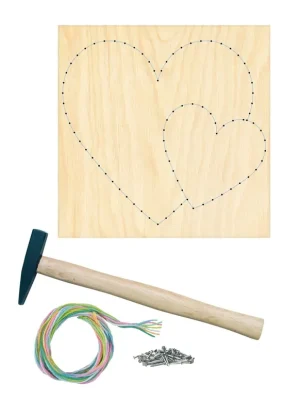 String Art Nagelbild-Set Herz, Fadenbild 20 x 20 cm aus 15 mm Pappelsperrholz, mit Garn und Hammer - Kundenliebling