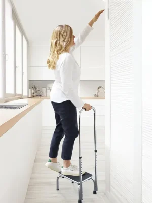 Jetzt kaufen | Trittstufe mit höhenverstellbarem Haltegriff, chrom, 88 - 108 cm