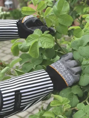 Rosenhandschuh "Rose Garden", Gr. 10/XL, grau/weiß, lange Stulpe | Schnell zugreifen