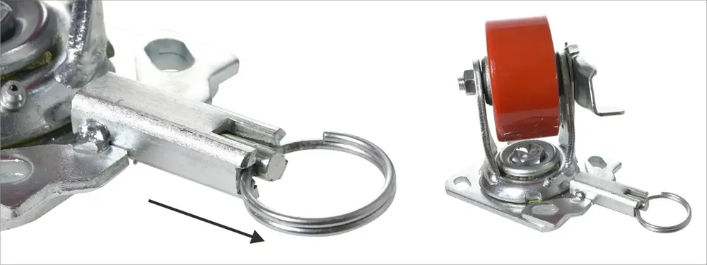 Schwerlast Bock- & Lenkrolle DIRECTION LOCK 3in1 - Ø 152 mm, Gusseisen, soft, 2 Einspritzdüsen, Bremse, Tragkraft 400 kg - Versandbereit