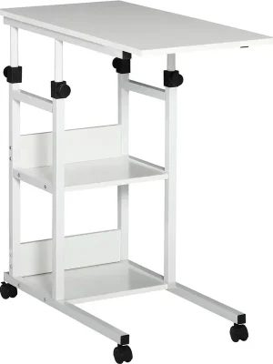 Preis gesenkt | Beistelltisch Couchtisch mit Rollen, Nachttisch für Esszimmer Wohnzimmer, höhenverstellbar, 2 untere Regale, E1 Spanplat