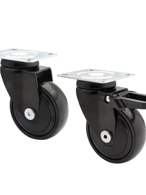 Sonderpreis | Design 3C Lenkrollen 4 teiliges Set - Ø 75 mm, soft, schwarz, 2 Rollen mit & 2 ohne Feststeller, Tragkraft 75 kg / Rolle