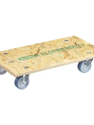 Transporthilfe MM 1173 , 57,5 x 30 x 11 mm, softe Rollen Ø 75 mm, Rollenlager, OSB Platte, CO2-neutral, Tragkraft 250 kg - Extra-Rabatt