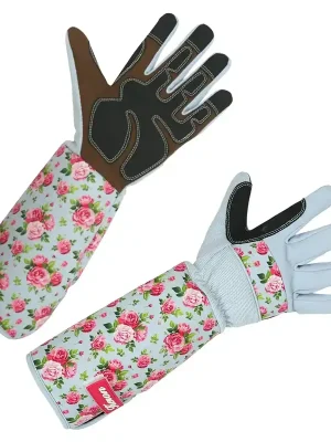 Rosenhandschuhe für Damen, Gr. 8/M, Rosen-Design, hellblau/pink, 1 Paar - Premium