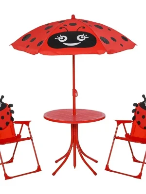 Angebot - 4tlg. Kindersitzgruppe Garten Gartentisch 2 Klappstühle Sonnenschirm Camping Kindersitzgarnitur Gartenmöbel für 3-5 Jahr
