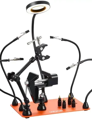 Bestpreis - VEVOR Dritte Hand Löthilfe magnetisch, 4 Arme, LED-Lupe 3x (LFS0206) Platinenhalter