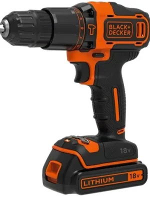 BLACK+DECKER 18V 2-Gang Akku-Schlagbohrschrauber (mit Planetengetriebe, 10mm Schnellspann-Bohrfutter, LED-Arbeitslicht, inkl. Akku, Ladegerät, Doppelbit & Koffer) BDCHD18K-QW | Premium-Qualität