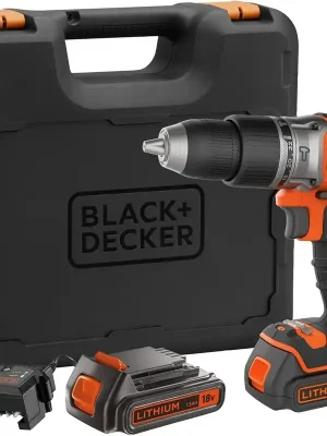 BLACK+DECKER Akku-Bohrhammer mit 18 V und bürstenlosem 2-Gang-Antrieb, 28.000 1/min, 52 Nm Drehmoment, mit 2 x 1,5-Ah-Akkus, Ladegerät und Kitbox, BL188KB-QW - Einfache Rückgabe